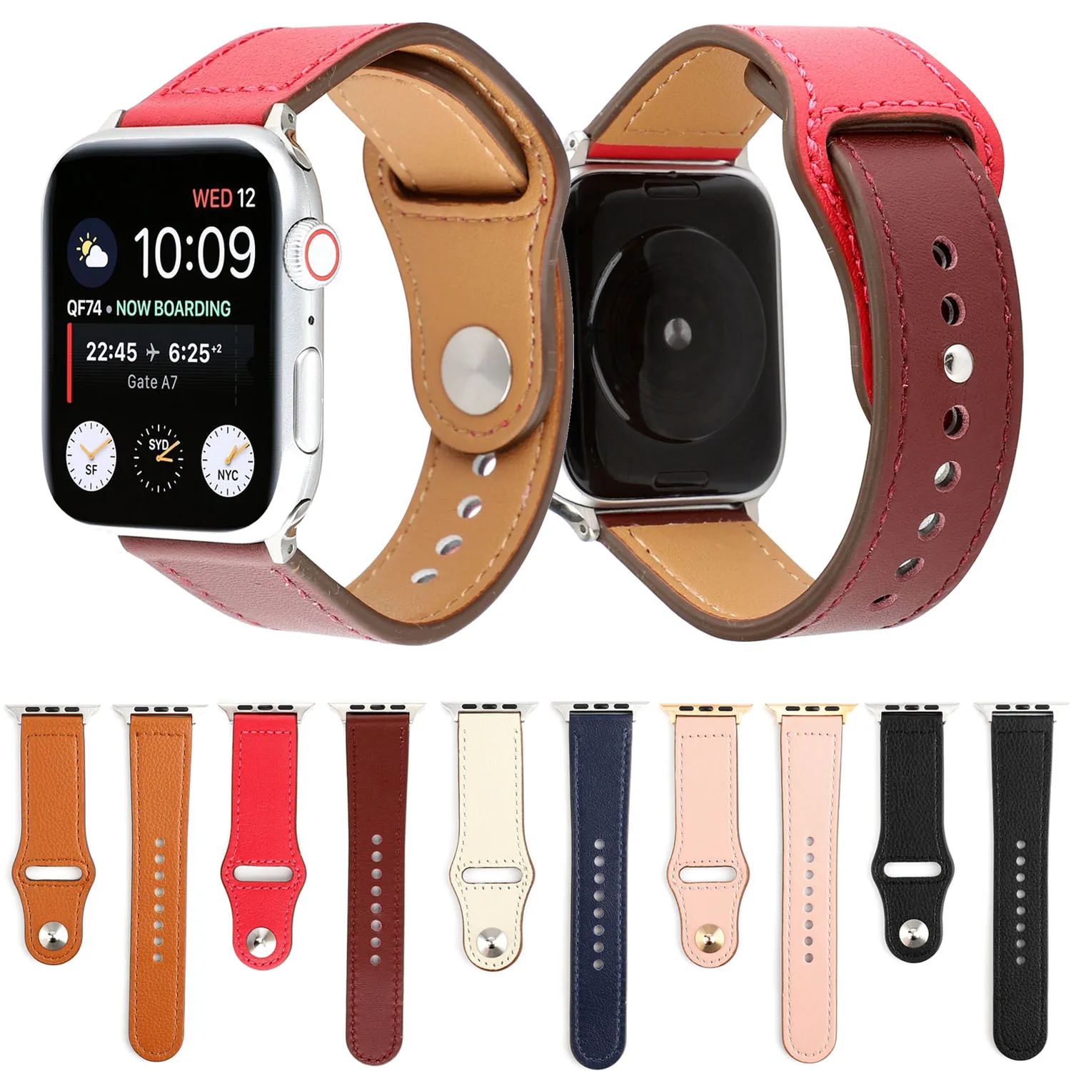 Luxury Genuine Leather Loop Strap For Apple Watch 4 Band 44mm 40mm