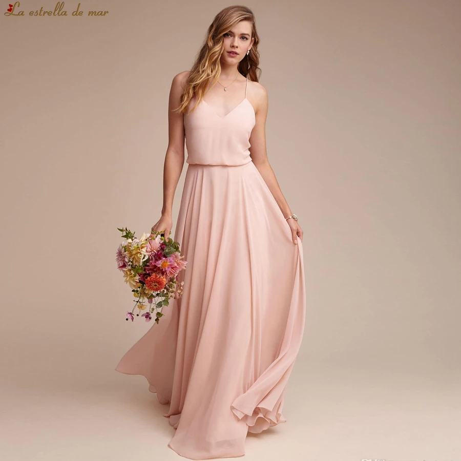Халат demoiselle d'honneur 2019 Новое сексуальное платье из шифона/на бретельках с v-образным вырезом a Line Румяна розового цвета для свадебной
