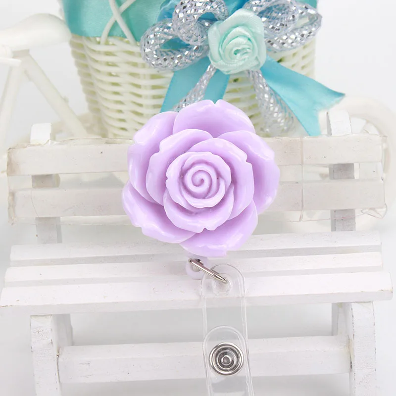 New Resin Rose Flower Nurse Retractable Badge Reel Pull ID Card Badge Holder Belt Clip Hospital School Office K159 New Resin Rose Flower Nurse Retractable Badge Reel Pull ID Card Badge Holder Belt Clip Hospital School Office K159