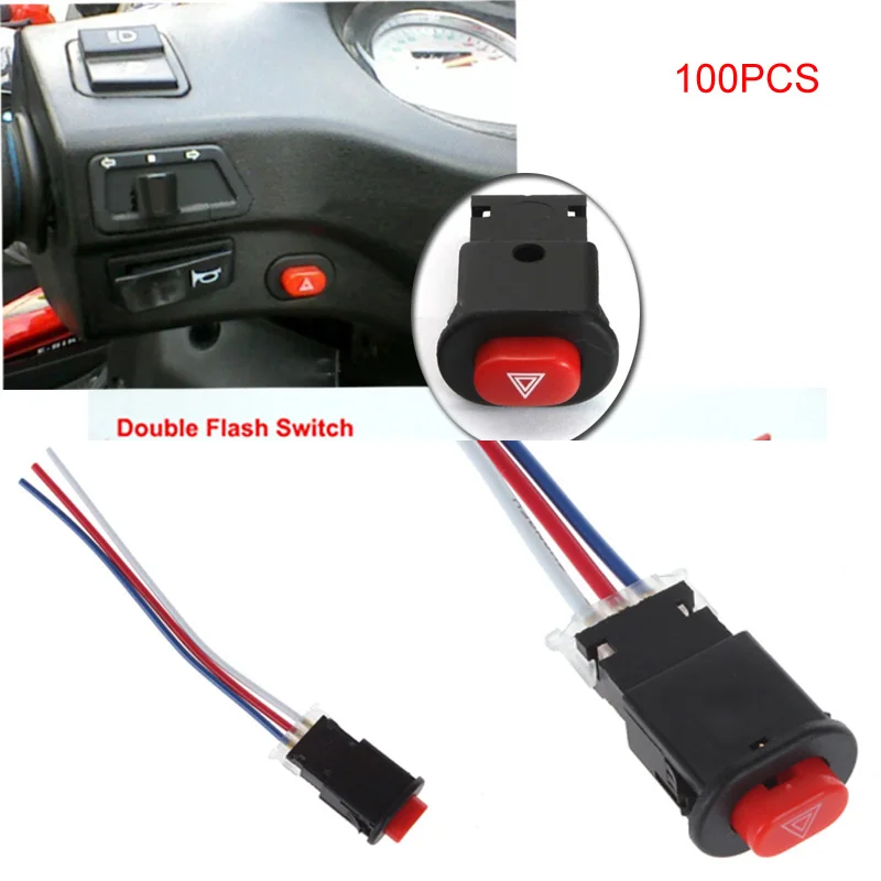 

Youwinme 100pcs Universal Motorcycle Double Flash Switch Button Warning Emergency Lamp Turn Signal Flasher 3 Wires Built-in Lock