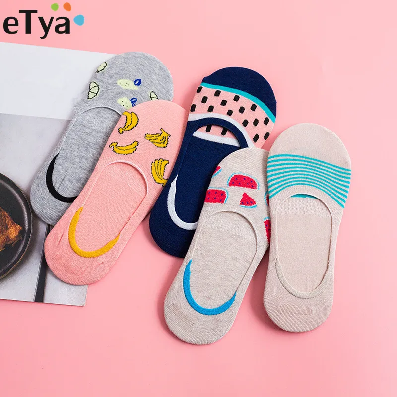 

eTya 1Pair Colorful Fruit Woman Sock Non-slip Cotton Summer Comfortable Girl Low Ankle Boat Sock