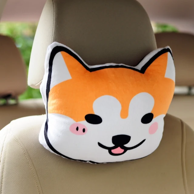 Lovely Dog Head Plush Pillows Cartoon Car Headrest Pillow Cushions Stuffed Animals Husky Dogs