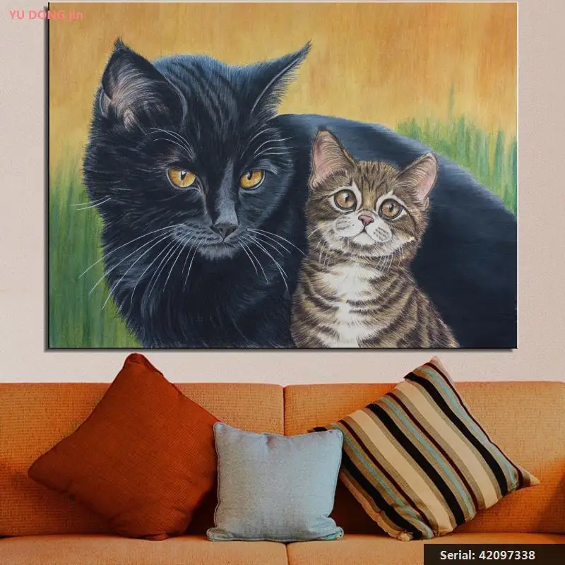 2 cats Animal Abstract oil Painting Drawing art Spray Unframed Canvas