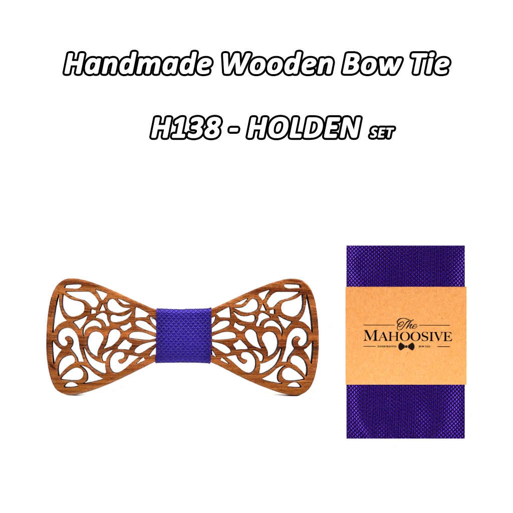 MAHOOSIVE деревянные галстуки-бабочки, карманный квадратный набор для мужских свадебных костюмов, деревянный галстук Homme Noeud Papillon, галстук-бабочка - Цвет: H138 - HOLDEN SET