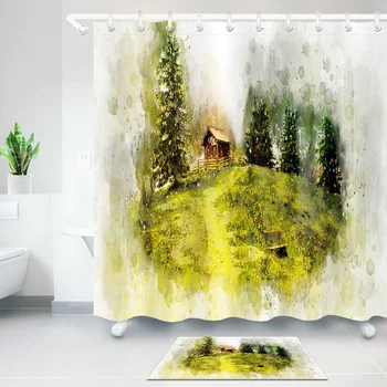 

Oil Painting Shower Curtain Environmental Protection Polyester High Quality Washable Bathroom Decoration Shower Curtain