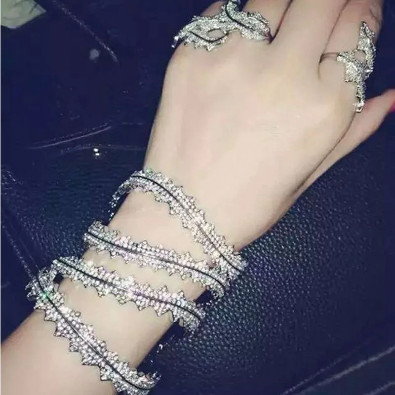 boutique fine jewelry monaco brand designer hollow irregular crystal zircon accessories multilayer open hand cuff bangle women | Украшения