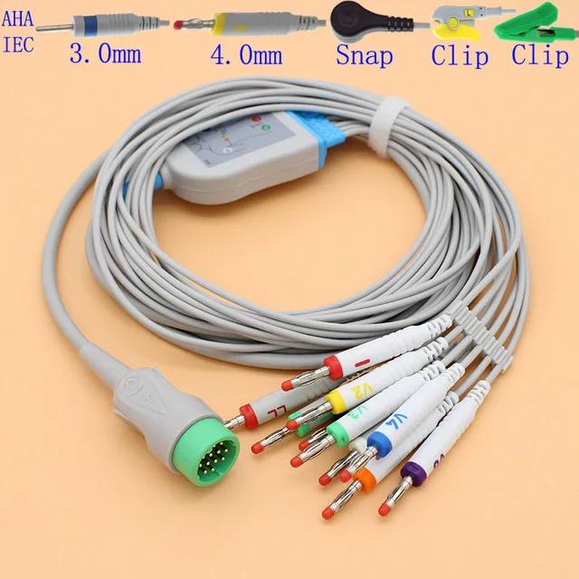 Кабель Lifepak 12 для ЭКГ 12pin 10 lead ECG cable и leadwire banana 4 0 din 3 snap Clip захват Medtronic Physio Control| |