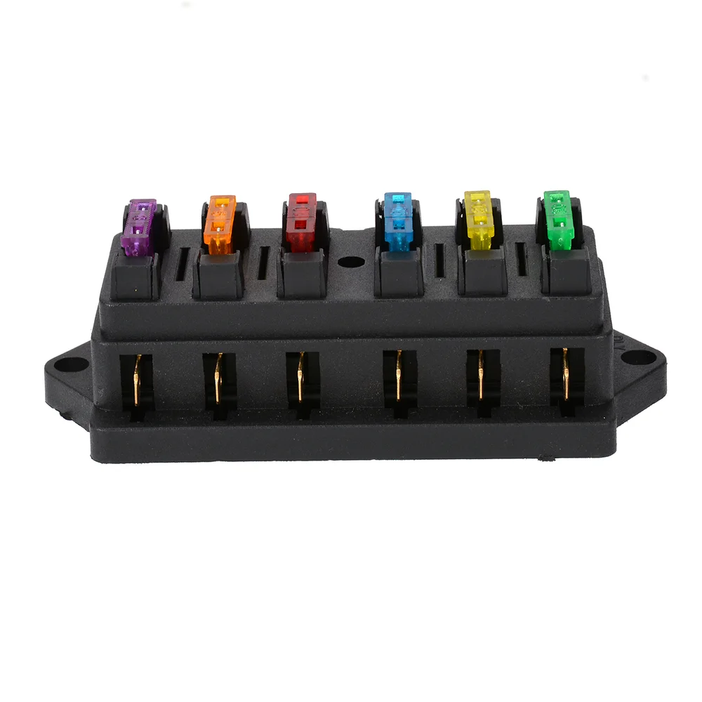 Caja de fusibles de hoja de ATO estándar de circuito de 6 vías DC 12 V/24 V soporte de bloque de fusible de coche con 6 piezas 3A-30A fusibles