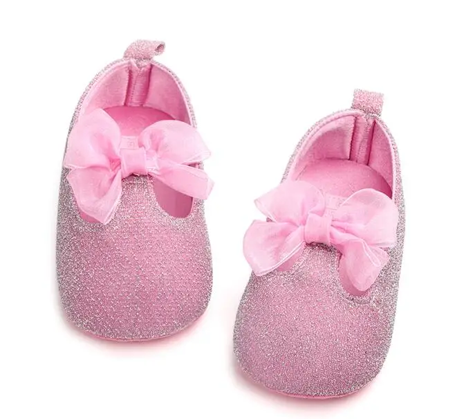 Мокасины с бантом-бабочкой; обувь принцессы с блестками для маленьких девочек; милая мягкая детская обувь с бантом для новорожденных - Цвет: 4