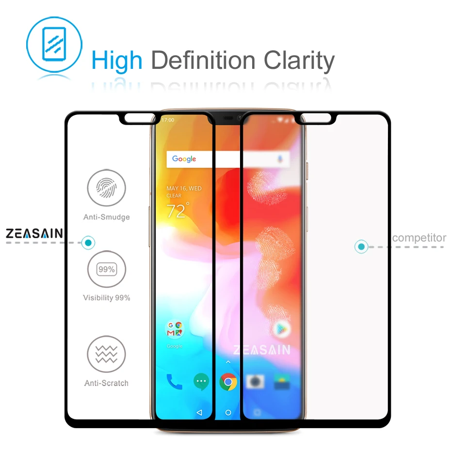 2 Pack Original ZEASAIN Screen Protector For OnePlus 6 One Plus 6 OnePlus6 1+6 Full Cover Tempered Glass 2.5D Real 9H Glass Film (3)