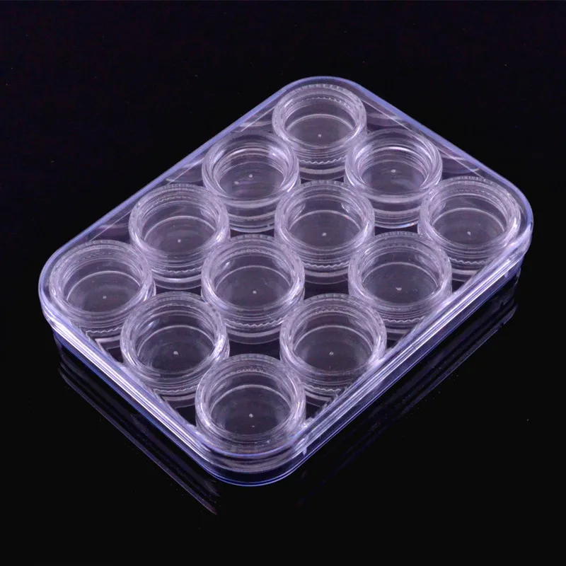 

1pcs Container Box 12pcs Nail Art Accessories Pot Bottle Nail Art Powder Paillette Rhinestone Empty Storage Pot Case Plastic
