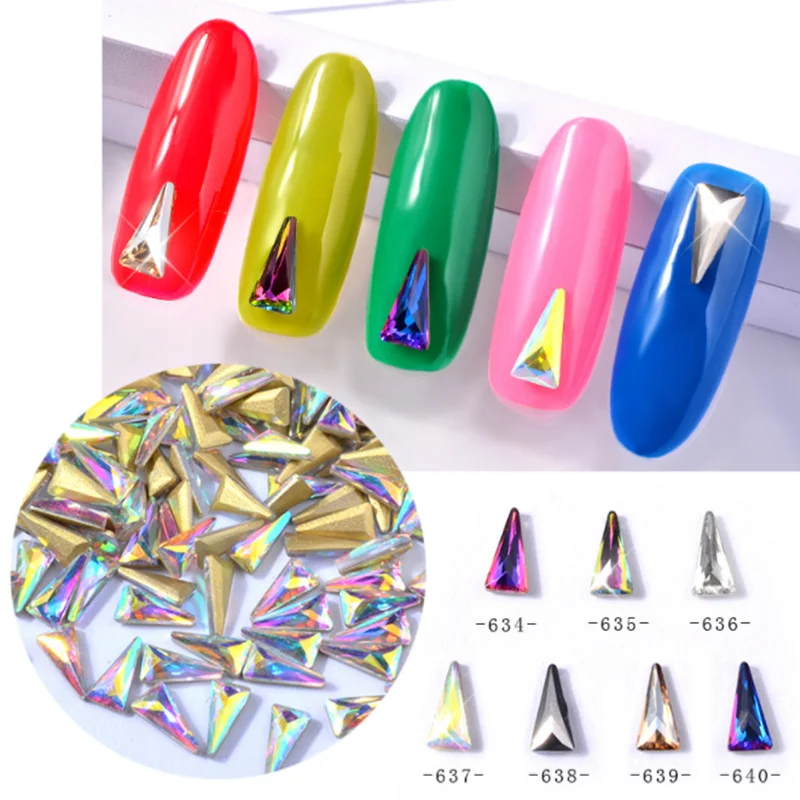 

10pcs Crystal AB Fancy Triangular Nail Rhinestones Decorations Chameleon Aurora Alloy 3D Glass DIY Nail Art Jewelry Wholesale