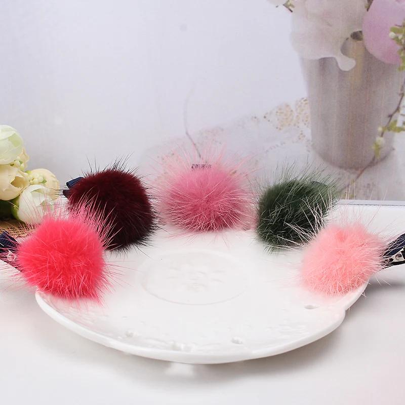 

M MISM 1PC Hot Sale Lovely Hair Clip Girls Headdress Soft Artificial Marten Hair ball Hairpins Handmade Women Hair Accessories