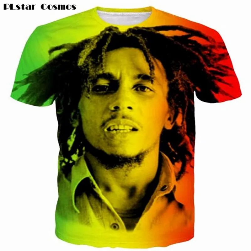

PLstar Cosmos Reggae Star Bob Marley Prints tshirts Men Women Hip Hop Rock Tees Tops t shirts Male Female Hipster 3D t shirt