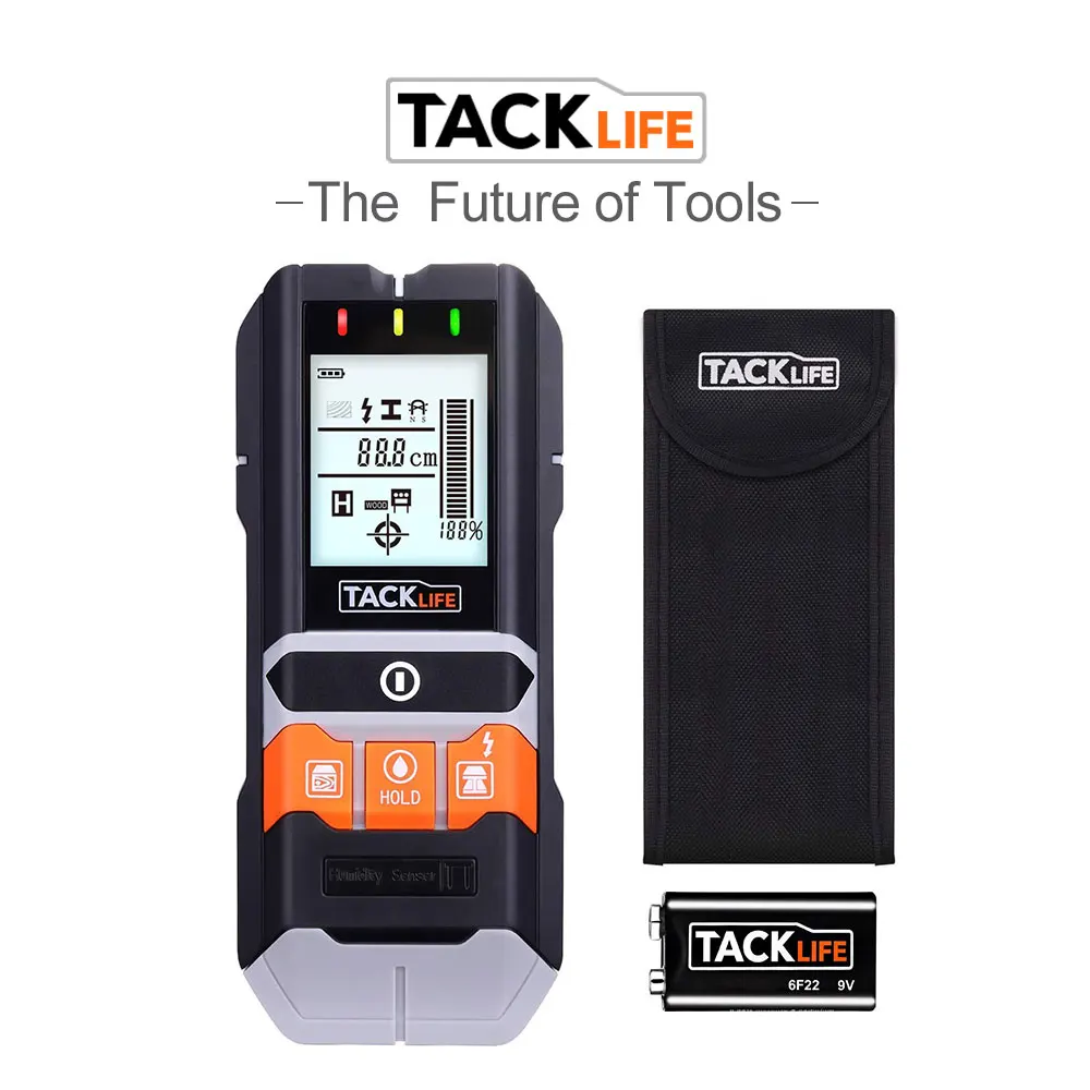 

TACKLIFE Multi-Functional Wall Detector Stud Finder Wall Scanner 5 in 1 Wood Metal Moisture detection with Warning Indicator