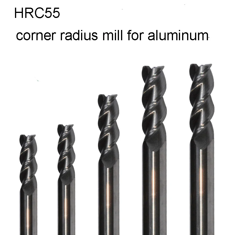

HRC55 Carbide Corner radius end mill for aluminum and copper,2 3 4 5 6 8MM R0.2 R0.5 R1.0 R1.5 R2.0 R2.5 R3.0 3FLUTES