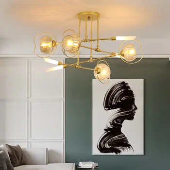 

Modern nordic europe glass pendant light living room dining room pendant lamp Iron golden decor bedroom pendant lights