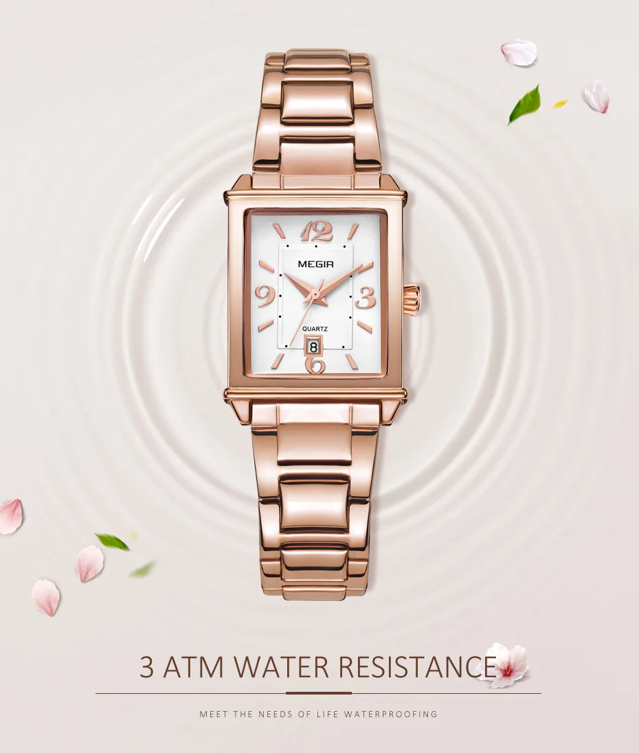 Новинка, Лидер продаж, женские часы Megir, женские наручные часы, кварцевые часы с ремешком и браслетом, роскошные брендовые часы из розового золота, Relogio Feminino