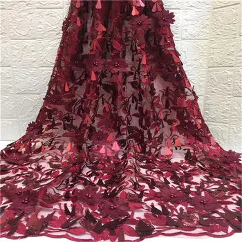 

2019 New Design African Swiss Voile Lace Fabric High Quality 3D Sequins Lace Embroidery African Lace Fabric For Wedding