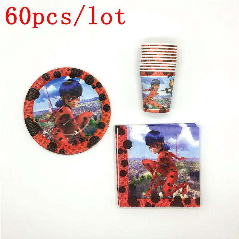 

Tableware Sets Cup Plate Napkin Print Ladybug girl Baby Shower Kid Birthday Party Decoration Family Party Supply 60Pcs/Lot
