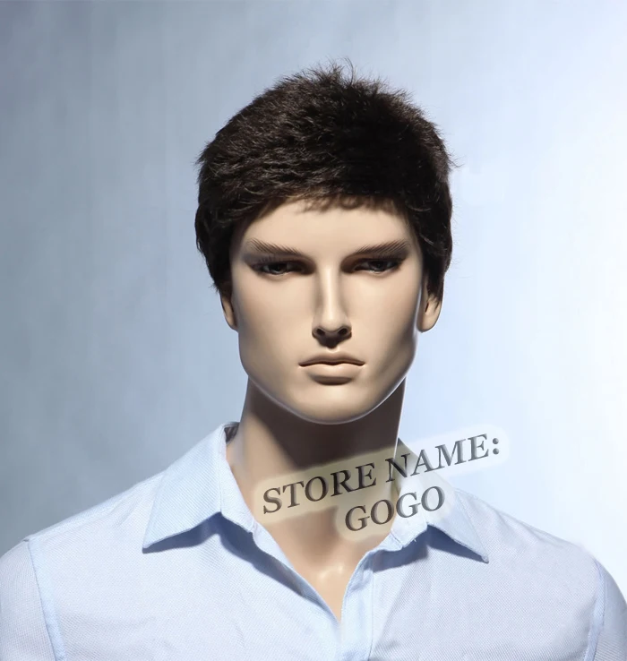 Cheap Black White Short Curly Male Synthetic Wigs For Men Natural Hair Full Party Wigs Black Mix White