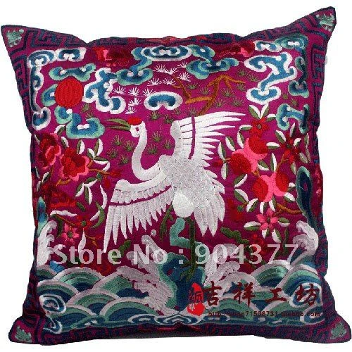 Square Chinese Minority People/'s Embroidery Canvas Cushion Cover Pillow Case