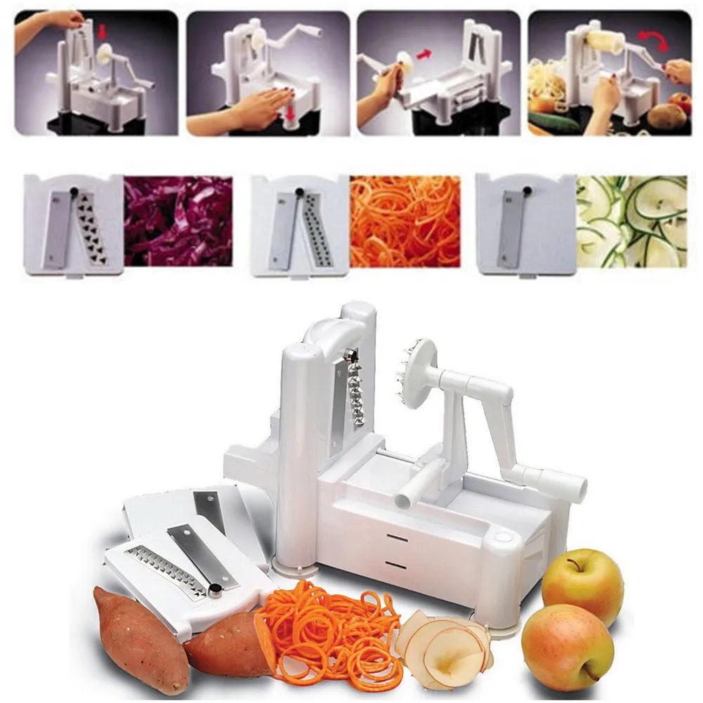  Kitchen Tool 3 in 1 Slicer Julienne Cutter Spiral Vegetable Slicer Spiralizer Fruit Veggie Chopper Cutter Twister Peeler 