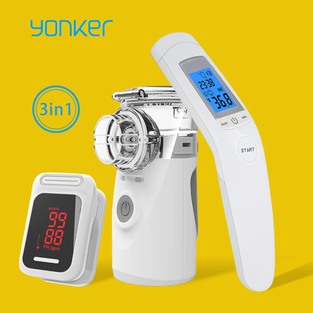 

Yonker OLED Fingertip Pulse Oximeter & Handheld Asthma Inhaler Nebulizer & Baby Infrared Thermometer Family Health Care Gift