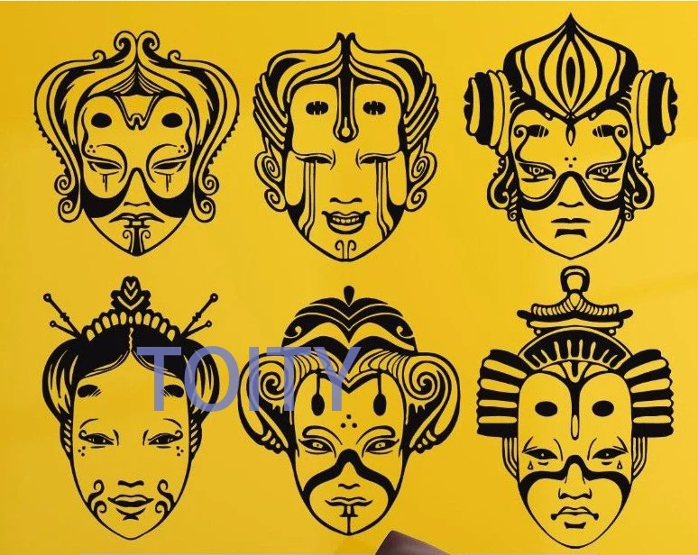 Japanese Masks Wall Decal Asian Style Vinyl Sticker Bedroom Art Mural