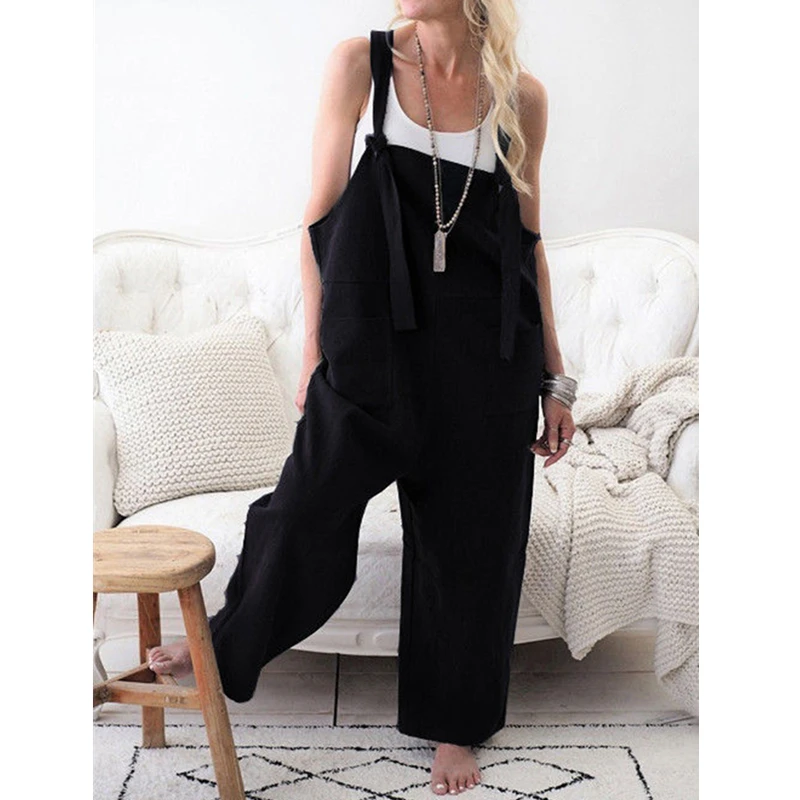 Women Sleeveless Spaghetti Strap Jumpsuit Rompers Harem Playsuit Loose Dress US