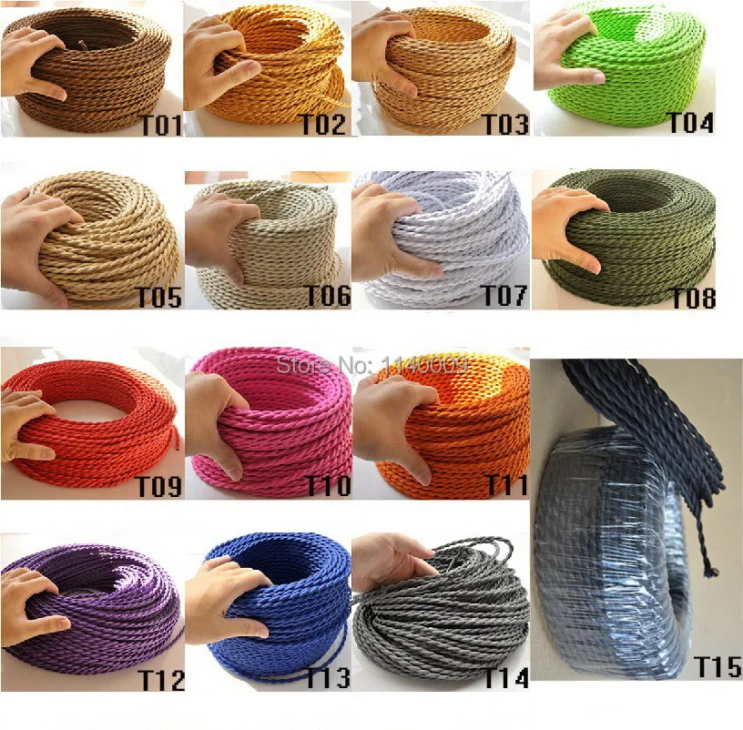 

100 meters/lot 2x 0.75mm2 Colored Twisted Wire Twisted Cable Textile Braided Electrical Wire