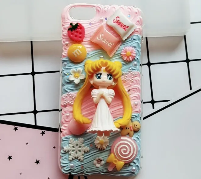 

For Samsung Galaxy a5 2017 Sailor Moon handmade case for Samsung S9 Creamy DIY phone cover S8 cream candy cute girl gift shell