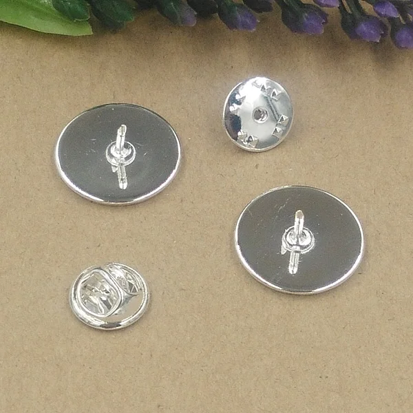 

50pc 12mm,14mm,16mm,18mm,20mm Flat Pad Round Brooches Silver Color vintage cabochon pin base blank setting handmade jewelry