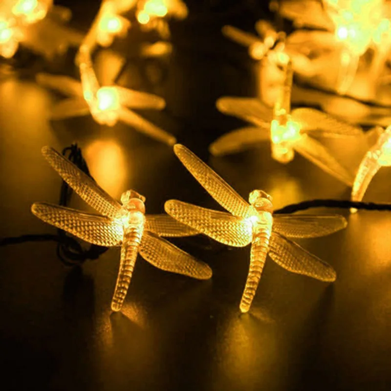 

3v Solar energy LED String Fairy Light Outdoor Garden Multicolor Dragonfly Shape Patio Dream Decor Energy Saving Lighting strin
