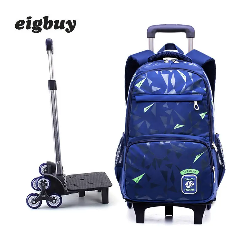 

4-9 Kids Trolley School Bag Book Bags Boys Girls Backpack Waterproof Removable Children School Bags With 2/6 Wheels Stairs