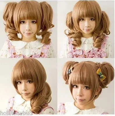 

Light Brown Heat Friendly Clip on 2 Ponytails Wavy Hair Wig (B0320)