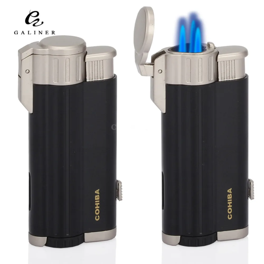 COHIBA Metal Windproof Lighters 3 Flames Butane Gas Lighter Torch Cigar