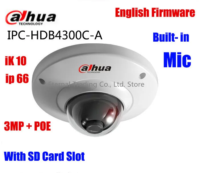 

Dahua H2.65 IPC-HDB4300C-A  3MP IP67 IK10 built-in MIC with sd Card slot POE ip camera replace IPC-HDB4300C dome camera