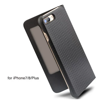 

QIALINO for iPhone 8 Plus Window View Genuine Leather Case for iPhone 7 Plus Business Flip Cow Phone Cover for iPhone 8 iPhone 7