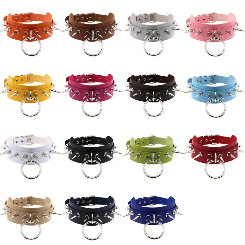 

PU Ribbon Sharp Rivet Choker Ring Pendant Cool Gothic Punk Style Handmade Sexy Simple Female Night Club Cosplay Jewelry Gift