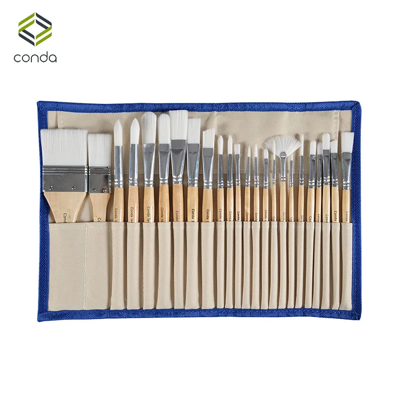 

Conda 24 Pcs Paint Brushes Set with Case Professional Watercolor Oil Painting Brush Synthetic Short Handle Brush Art Supplies