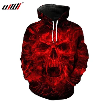 

UJWI Spring Fall Men's 3D Hoodies Print Red Skulls Sweatshirt Male Long Sleeve Streetwear Punk Hooded Hoody Tracksuits Pullovers