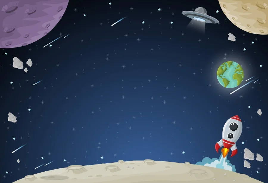

Laeacco Cartoon Universe Spaceship Rocket Planet Baby Photography Backgrounds Customized Photographic Backdrops For Photo Studio