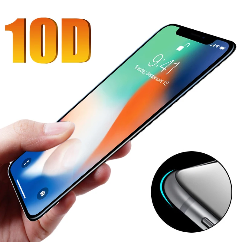 10D закаленное стекло с закругленными краями для iPhone 6 6s Plus 7 8 Plus X Xs Max XR, закаленное защитное стекло на весь экран