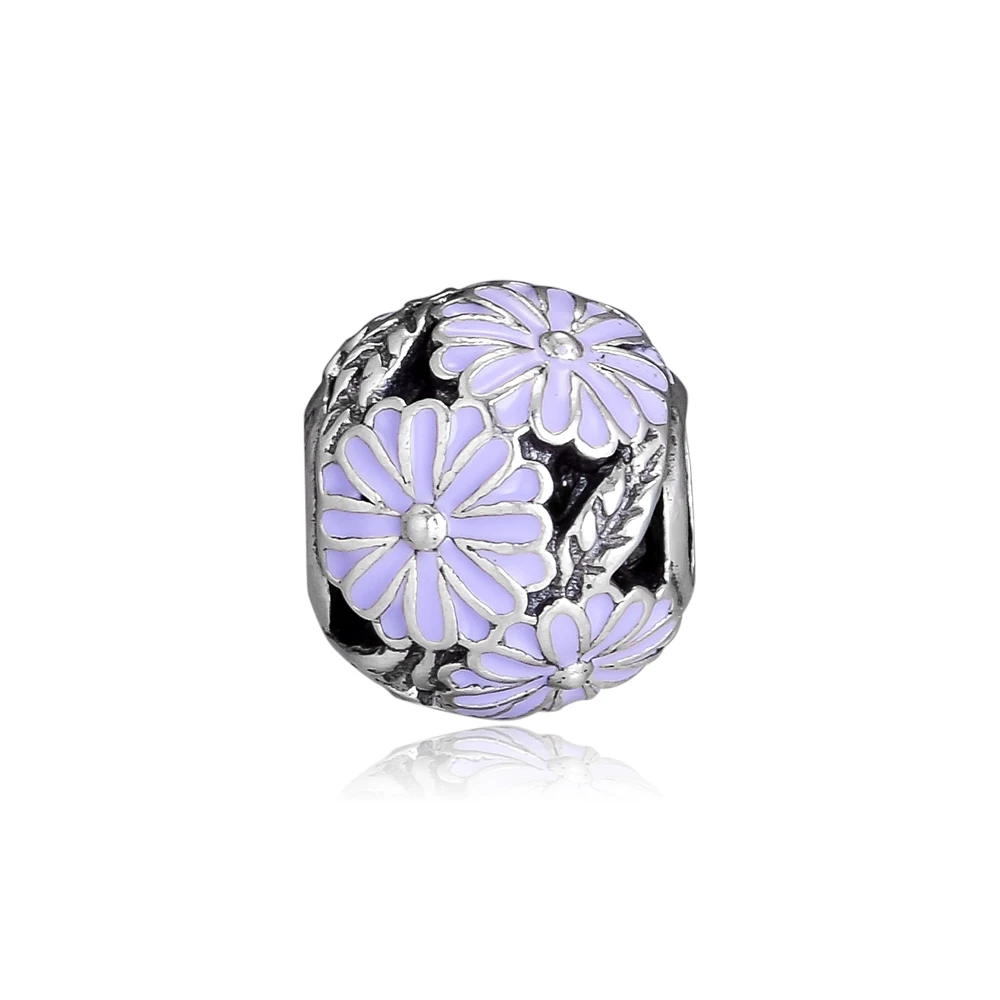 

CKK Beads Daisy Charms WITH Lavender Enamel Silver 925 Original Fits Pandora Bracelet Sterling Silver Jewelry Making Charm Bead