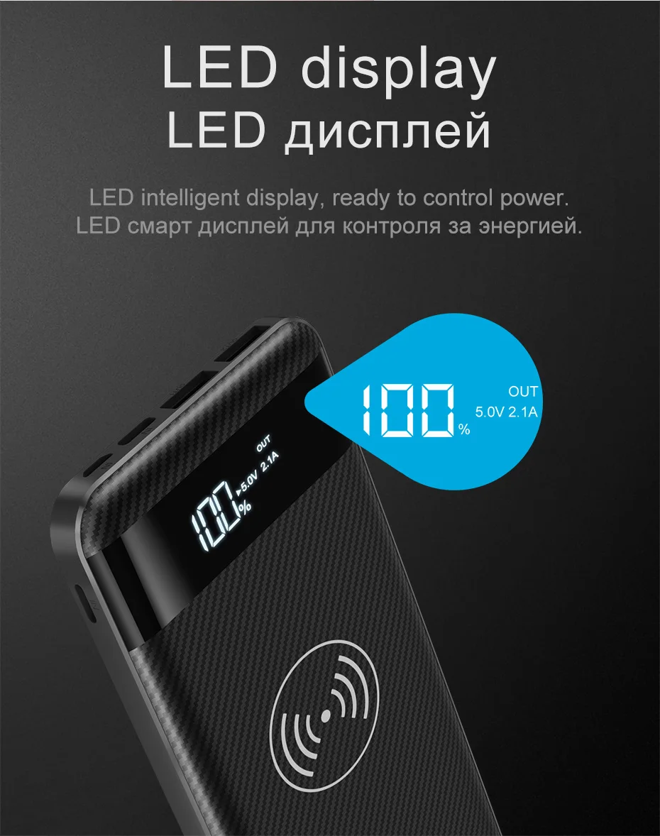 HOCO Qi Беспроводное зарядное устройство power Bank 10000 мАч портативный двойной USB с цифровым дисплеем внешний аккумулятор power bank для iphone X 8