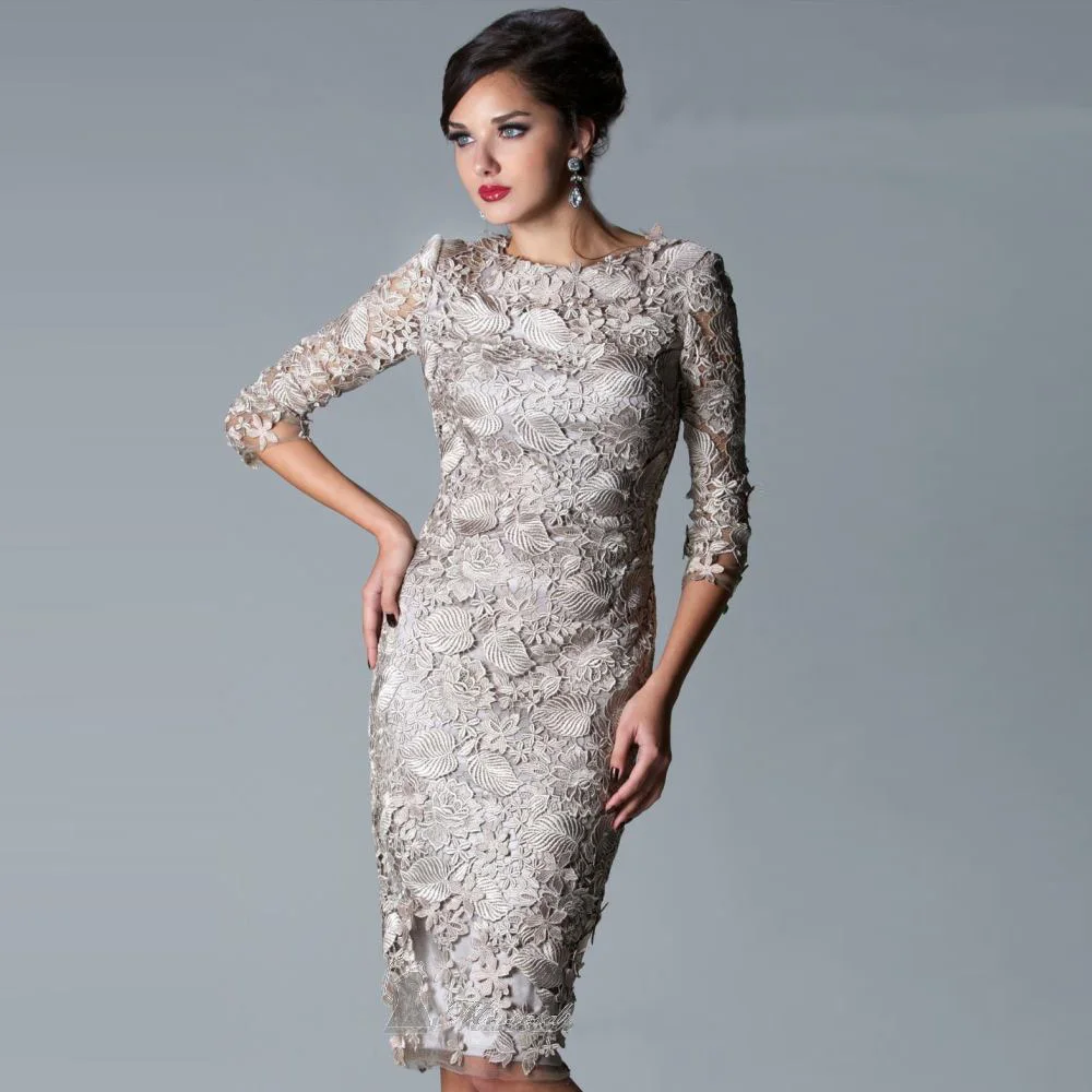 Silver Lace 2017 Fashion Scoop Neck Knee Length Mother of the Bride
