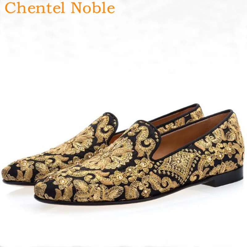 

2019 luxury Brand Chentel Noble Manual Fabric Men Casual Shoes Party Dress Shoes Men Flats Slip-on Outside Banque Big Size