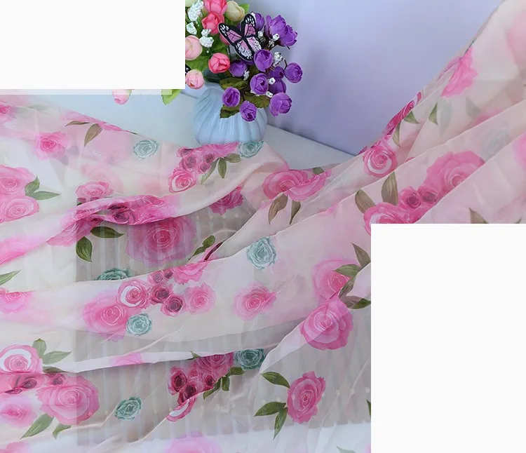 30D printed chiffon fabric Chinese style rose silk scarf costume Hanfu skirt dress decoration skirt fabric DIY material cloth