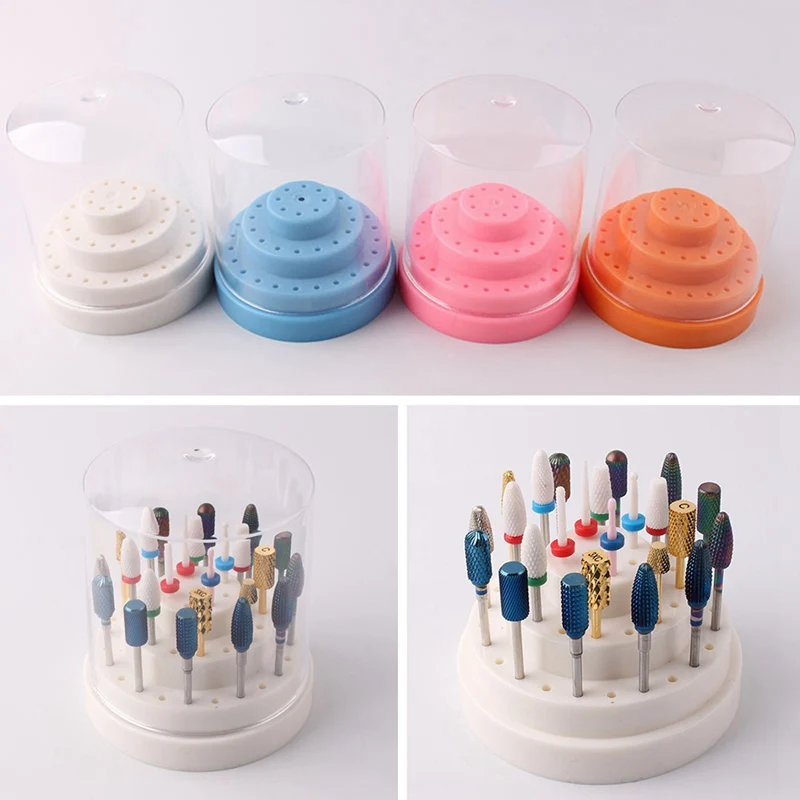 1 Set 48 Holes Pink Nail Drill Bits Holder Stand Display Nail Drill Bit Box Organizer Container